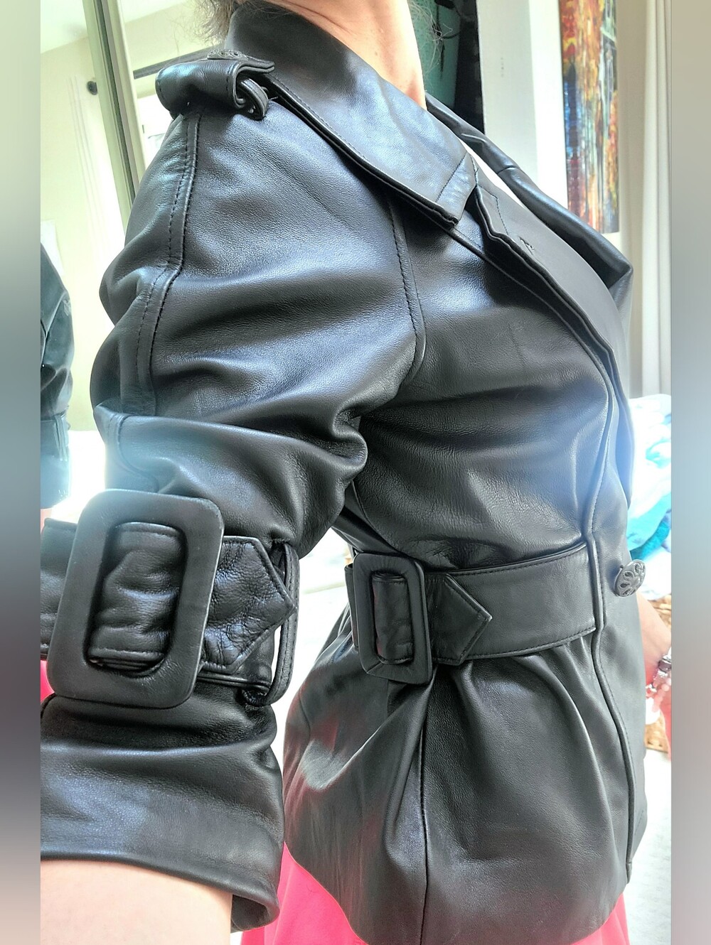 Wilsons Leather Stylish Black Belted Jacket - XS